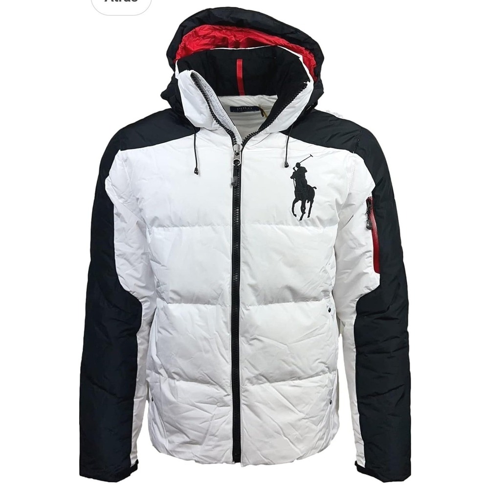 Polo Ralph Lauren White & Black Puffer Jacket Big Pony Size 4XLT Big and Tall NW